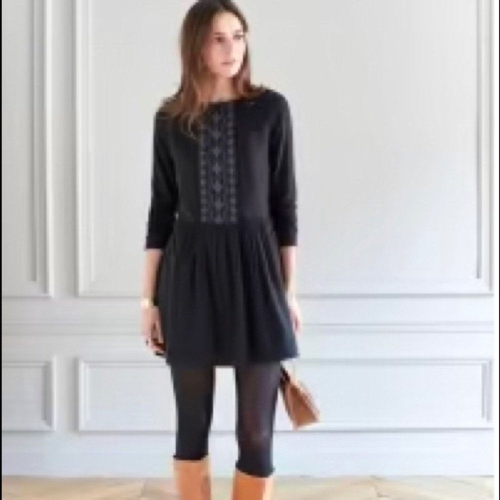 Sezane Black Embroidered Midi Dress